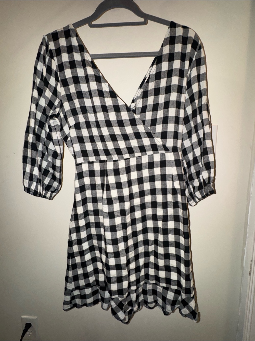 Le Lis Black and White Gingham Backless Wrap Dress
